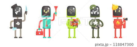 Robot Character of Different Profession with Tool Vector Set 118847300