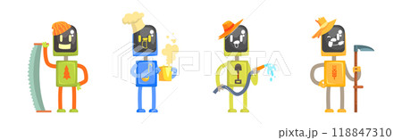 Robot Character of Different Profession with Tool Vector Set 118847310