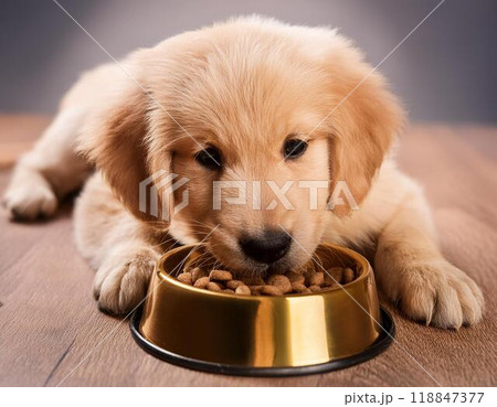 ドッグフードを食べているゴールデンレトリバーの子犬 ドッグフードを食べているゴールデンレトリバーの子犬 118847377