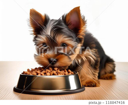 ドッグフードを食べているヨークシャーテリアの子犬 118847416