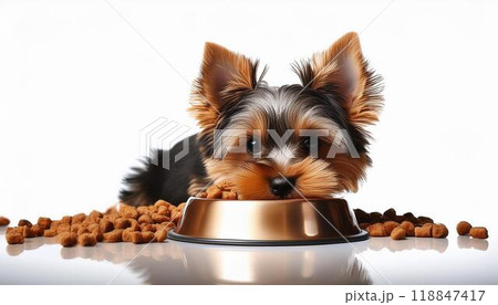 ドッグフードを食べているヨークシャーテリアの子犬 118847417