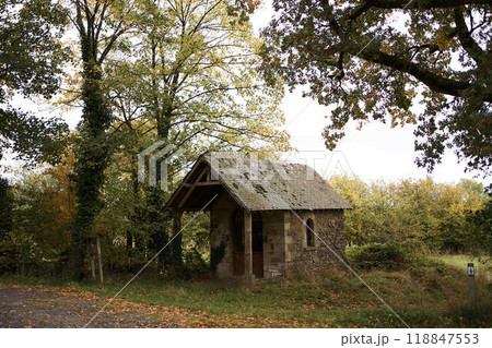 landscapes of an autumnal European village, Belgium, leaves colored by fall landscapes of an autumnal European village, Belgium, leaves colored by fall 118847553