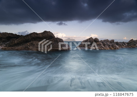 Tranquil Twilight Tide: Rocky Cove at Sunset. Toucheng, Yilan, Taiwan. 118847675