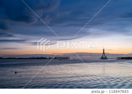 Sunset Silhouette of Tamsui Bridge. Sunset Silhouette of Tamsui Bridge. 118847683