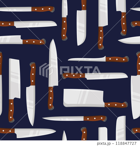 Pattern with kitchen knives on a dark background Pattern with kitchen knives on a dark background 118847727