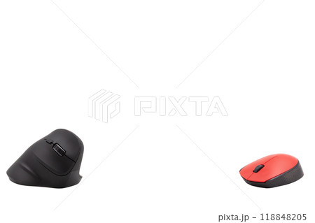 Vertical and horizontal computer mouse on white background 118848205