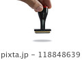 The Asian hand holding rubber stamp, blank empty space, white paper background. 118848639