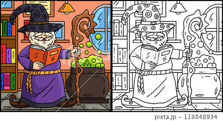 Gnome Wizard Coloring Page Colored Illustration 118848934
