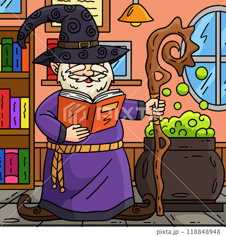 Gnome Wizard Colored Cartoon Illustration 118848948