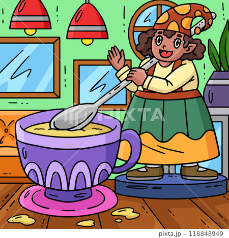 Gnome with a Giant Tea Cup Colored Cartoon  118848949