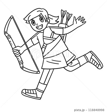 Archery Female Archer with Bow and Arrow Isolated Archery Female Archer with Bow and Arrow Isolated 118848998