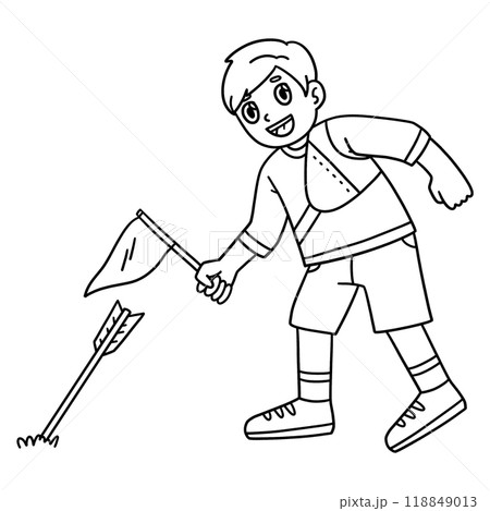 Archery Archer Measuring Arrow Distance Isolated  118849013