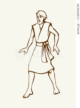 Vector drawing. Fearfull man in ancient dress 118849230