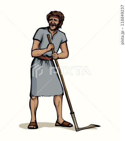 Vector drawing. A man with an old scythe Vector drawing. A man with an old scythe 118849237