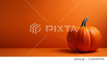 Minimalist Single Orange Pumpkin Against Bright Monochrome Background 118849430