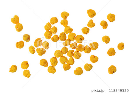 Bee pollen grains isolated on white background. Top view. Flat lay 118849529