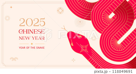 Chinese new year 2025 year of the Snake. Abstract background. Linear geometric red Snake 118849691