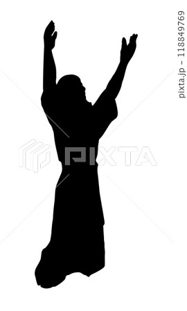 Praying man with his hands up. Vector drawing 118849769