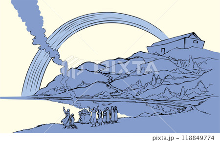 Vector drawing. Noah Offers a Sacrifice to God 118849774