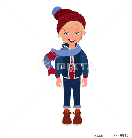 Flat Illustration of Kid Boy Wearing Winter Clothes. Item 4 Flat Illustration of Kid Boy Wearing Winter Clothes. Item 4 118849917