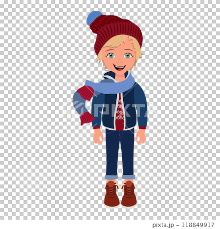 Flat Illustration of Kid Boy Wearing Winter Clothes. Item 4 Flat Illustration of Kid Boy Wearing Winter Clothes. Item 4 118849917