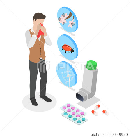 3D Isometric Flat  Illustration of Asthma. Item 3 118849930