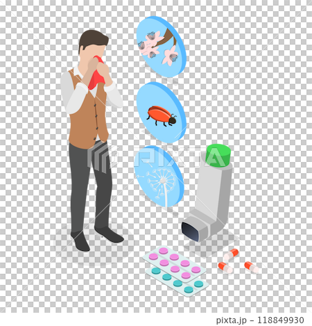 3D Isometric Flat  Illustration of Asthma. Item 3 118849930