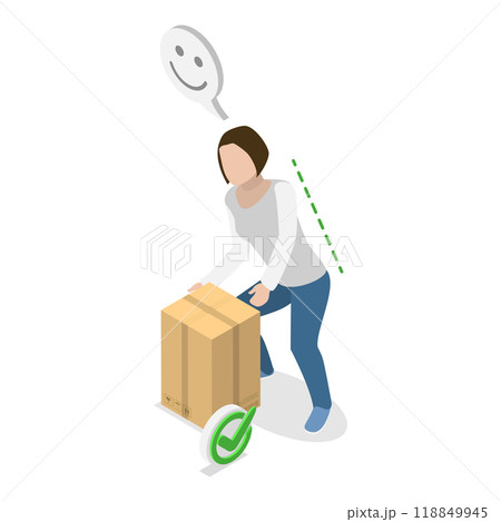 3D Isometric Flat  Illustration of Posture While Weight Lifting. Item 3 118849945