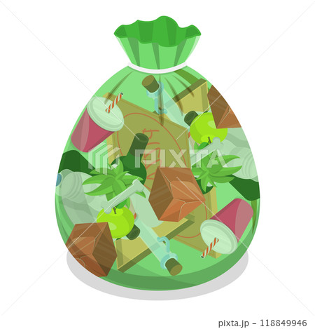 3D Isometric Flat  Illustration of Transparent Trash Bags. Item 3 118849946