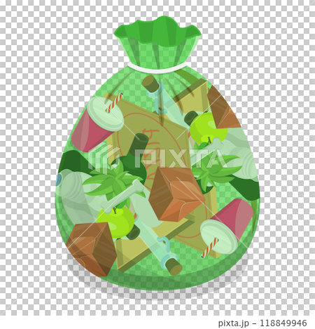 3D Isometric Flat  Illustration of Transparent Trash Bags. Item 3 118849946