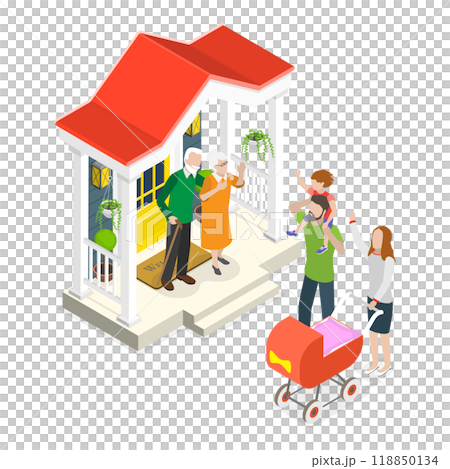 3D Isometric Flat Illustration of Set Of People Leaving Home. Item 2 3D Isometric Flat Illustration of Set Of People Leaving Home. Item 2 118850134