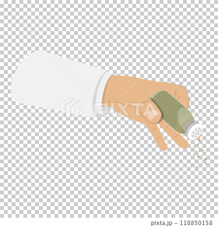 Illustration of Hand with a Spice Shaker Set. Item 2 Illustration of Hand with a Spice Shaker Set. Item 2 118850158