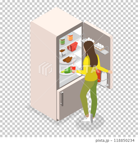 3D Isometric Flat  Set of Food In Fridge. Item 1 118850234