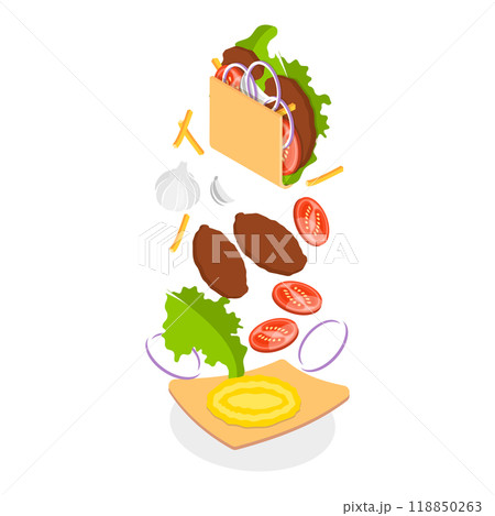 3D Isometric Flat  Set of Shawarmas. Item 1 118850263