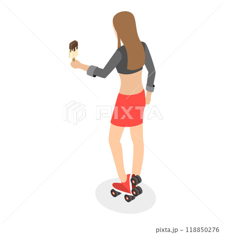 3D Isometric Flat  Set of Roller Skating Girls. Item 3 118850276