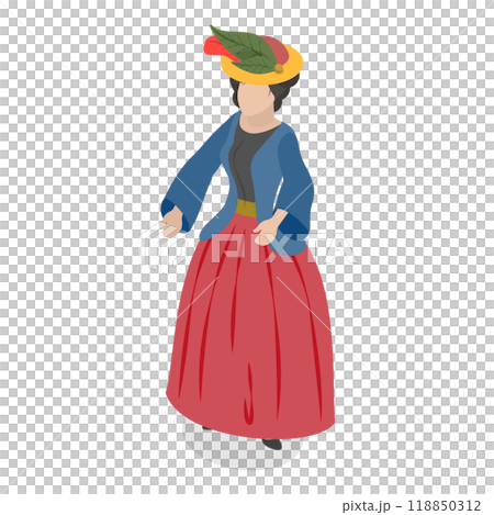 3D Isometric Flat  Set of Victorian Period Characters and Objects. Item 1 118850312