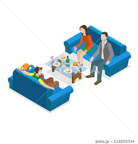 3D Isometric Flat  Illustration of Friends Dinner. Item 3 118850334