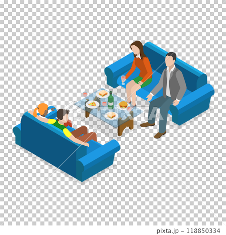 3D Isometric Flat  Illustration of Friends Dinner. Item 3 118850334