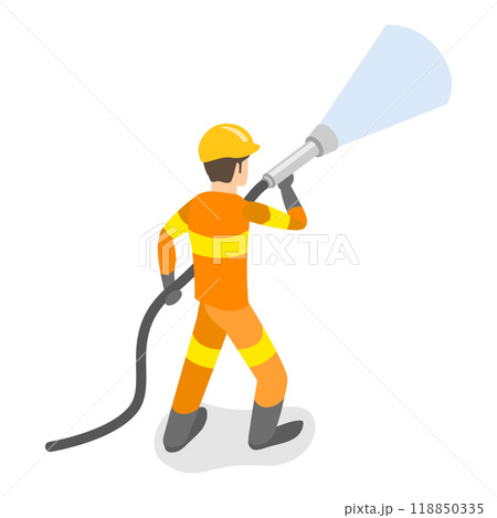 3D Isometric Flat  Set of Firefighter Characters. Item 3 118850335