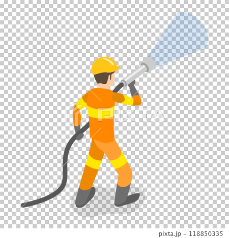 3D Isometric Flat  Set of Firefighter Characters. Item 3 118850335