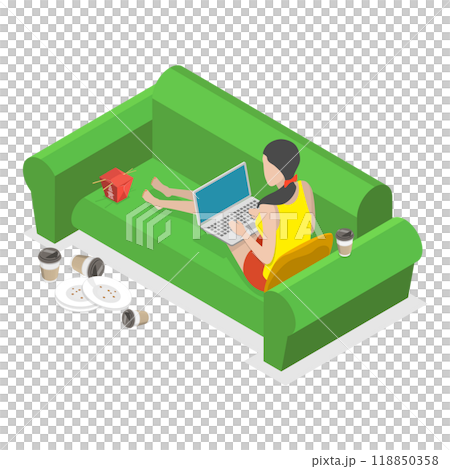 3D Isometric Flat  Illustration of Sedentary Lifestyle. Item 2 118850358
