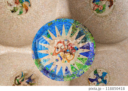 Ceiling of Hypostyle Room in Park Guell, Barcelona, Spain 118850418