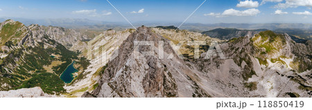 Wide Horizontal Panorama with High Mountain Lake 118850419