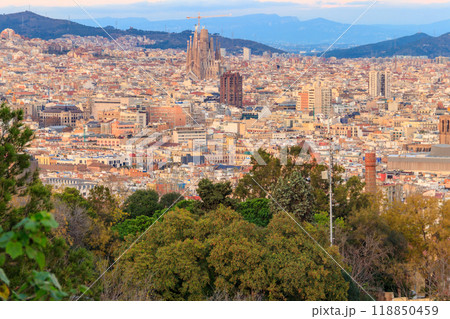 View of Barcelona city from the mountain Montjuic in Catalonia, Spain View of Barcelona city from the mountain Montjuic in Catalonia, Spain 118850459