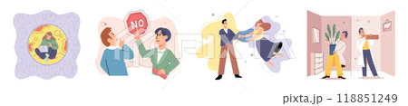 Social anxiety vector illustration. Loneliness can significantly impact mental and emotional well being Dealing with depression requires addressing underlying psychological issues Psychological Social anxiety vector illustration. Loneliness can significantly impact mental and emotional well being Dealing with depression requires addressing underlying psychological issues Psychological 118851249
