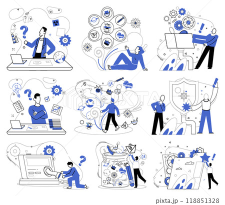Corporate strategy vector illustration. Strategic analysis is compass aligns organizations with magnetic north business success Efficiency is currency exchanged in marketplace corporate strategy 118851328