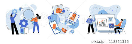 Work together vector illustration. To succeed, individuals must cooperate and collaborate with each other Busy teamwork ensures completion projects on time Employment opportunities increase 118851336