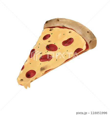 ペパロニピザのシンプルイラスト【ペパロニ_バジル】一切れ ペパロニピザのシンプルイラスト【ペパロニ_バジル】一切れ 118851996