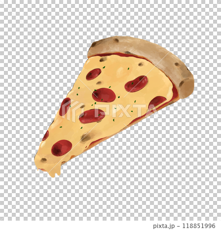 ペパロニピザのシンプルイラスト【ペパロニ_バジル】一切れ ペパロニピザのシンプルイラスト【ペパロニ_バジル】一切れ 118851996