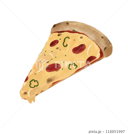 一般的なピザのシンプルイラスト【ピーマン_玉ねぎ_サラミ】一切れ 一般的なピザのシンプルイラスト【ピーマン_玉ねぎ_サラミ】一切れ 118851997